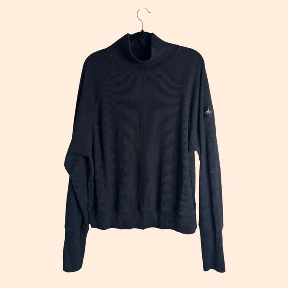 Alo Yoga Waffle Weekend Escape Mock Top Black - Picture 1 of 4